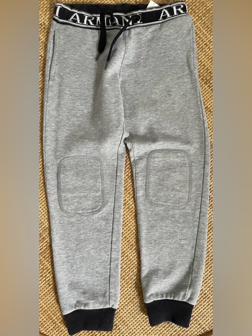 Armani Junior Light Grey Knit Joggers with Knee Patches